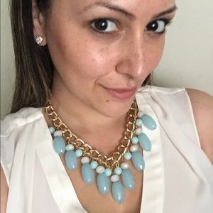 Blue glass YG tone necklace